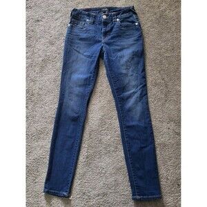 True Religion Women's Jennie Curvy Mid Rise Super Skinny Jeans Blue Size 27